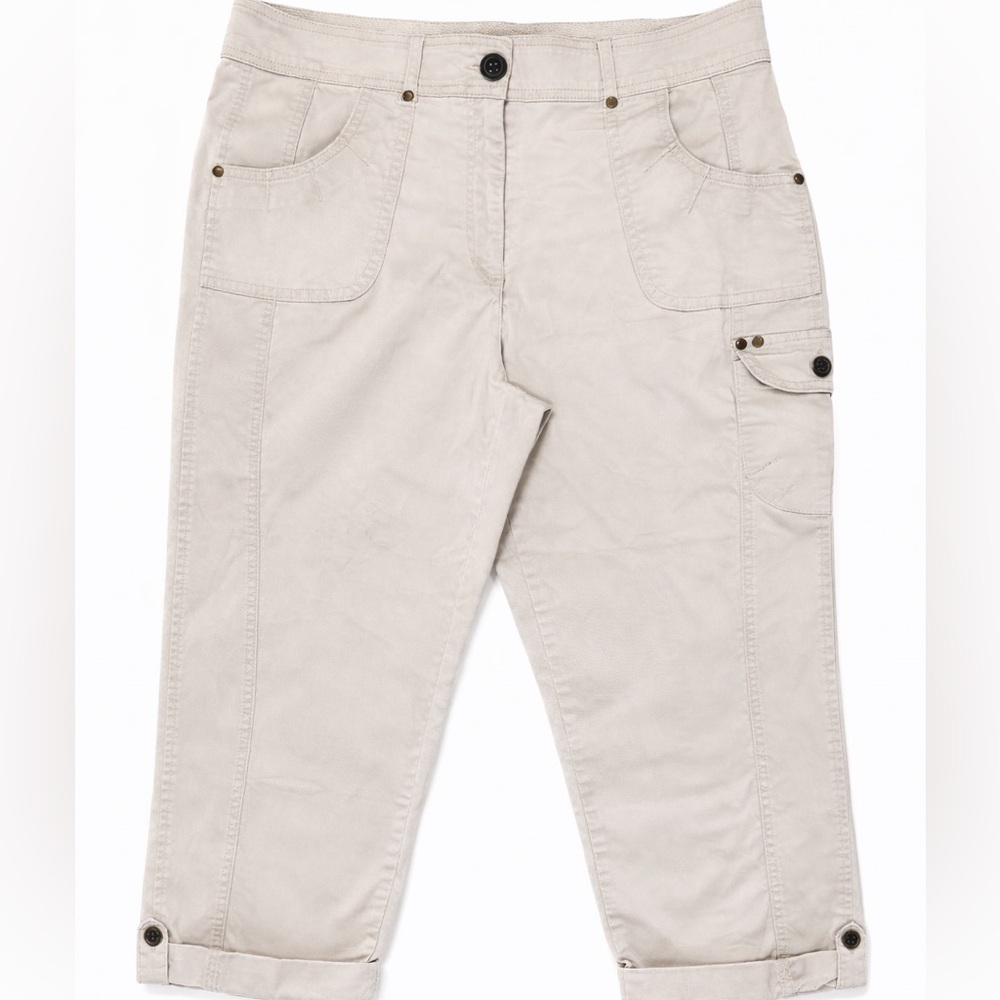 Capri Cargo Pants Womens Beige Stretch Cropped Casual Size 8 Counterparts